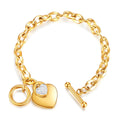 Waterproof Gold Plated Heart Charm Bracelet with Toggle Clasp
