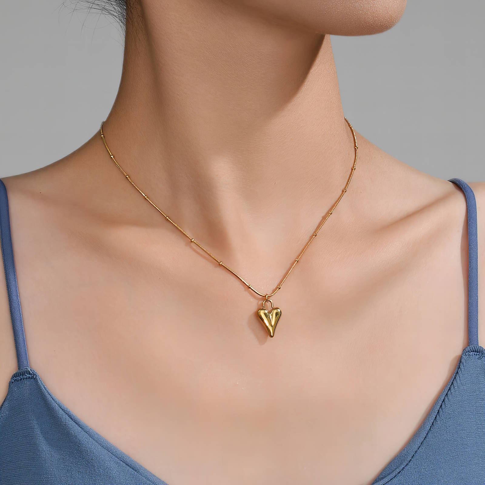 Waterproof Hypoallergenic Gold Plated Heart Pendant Necklace