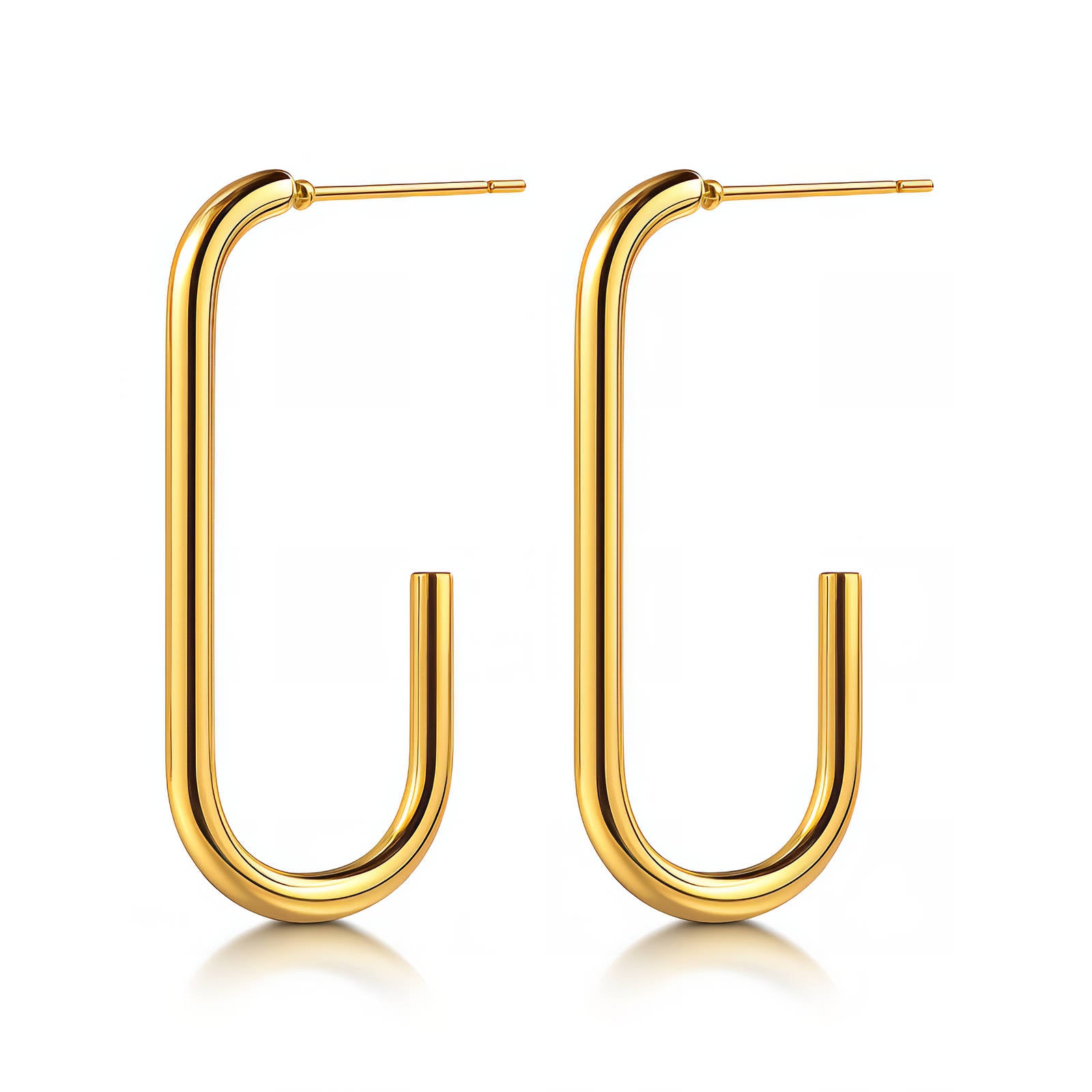 Waterproof Gold  plated Elongated Hoop Earrings