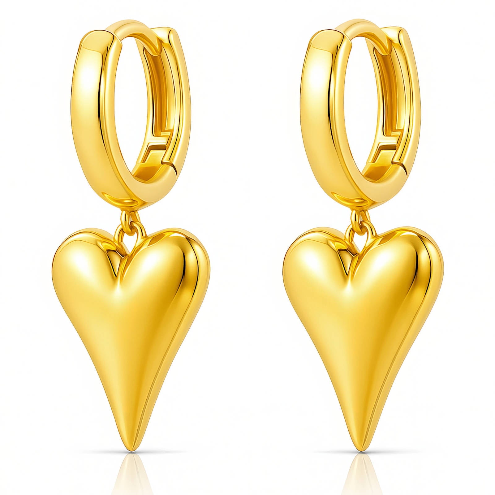 Waterproof Gold Plated Heart Drop Earrings with Huggie Hoops