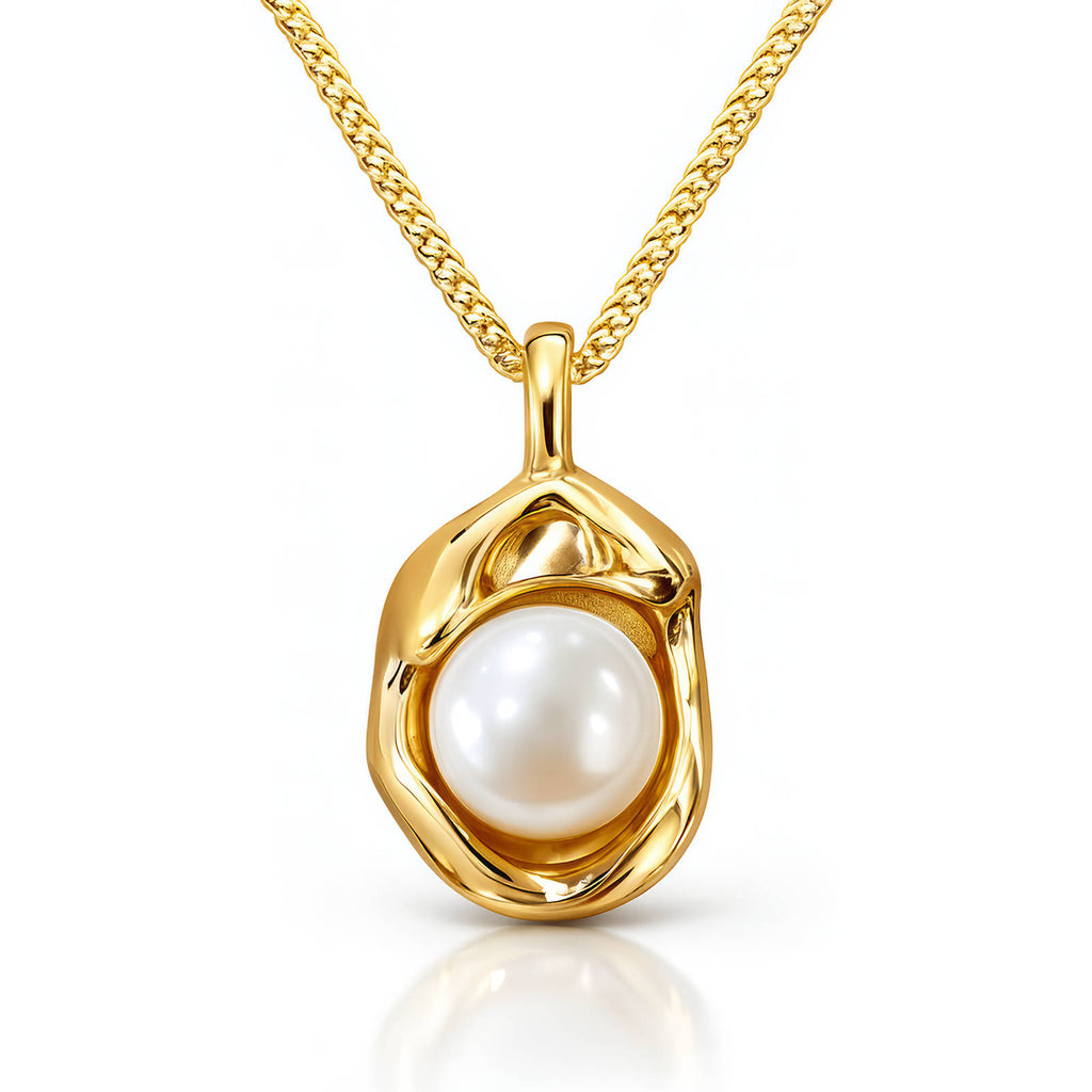 Waterproof Gold Plated Sculptural Pearl Pendant Necklace