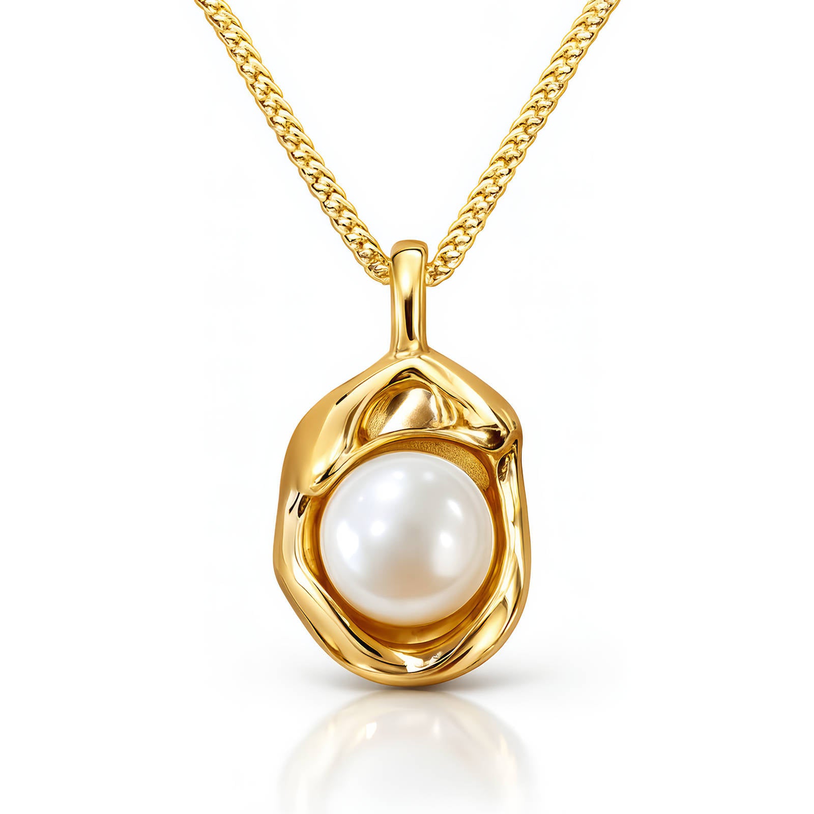 Waterproof Gold Plated Sculptural Pearl Pendant Necklace