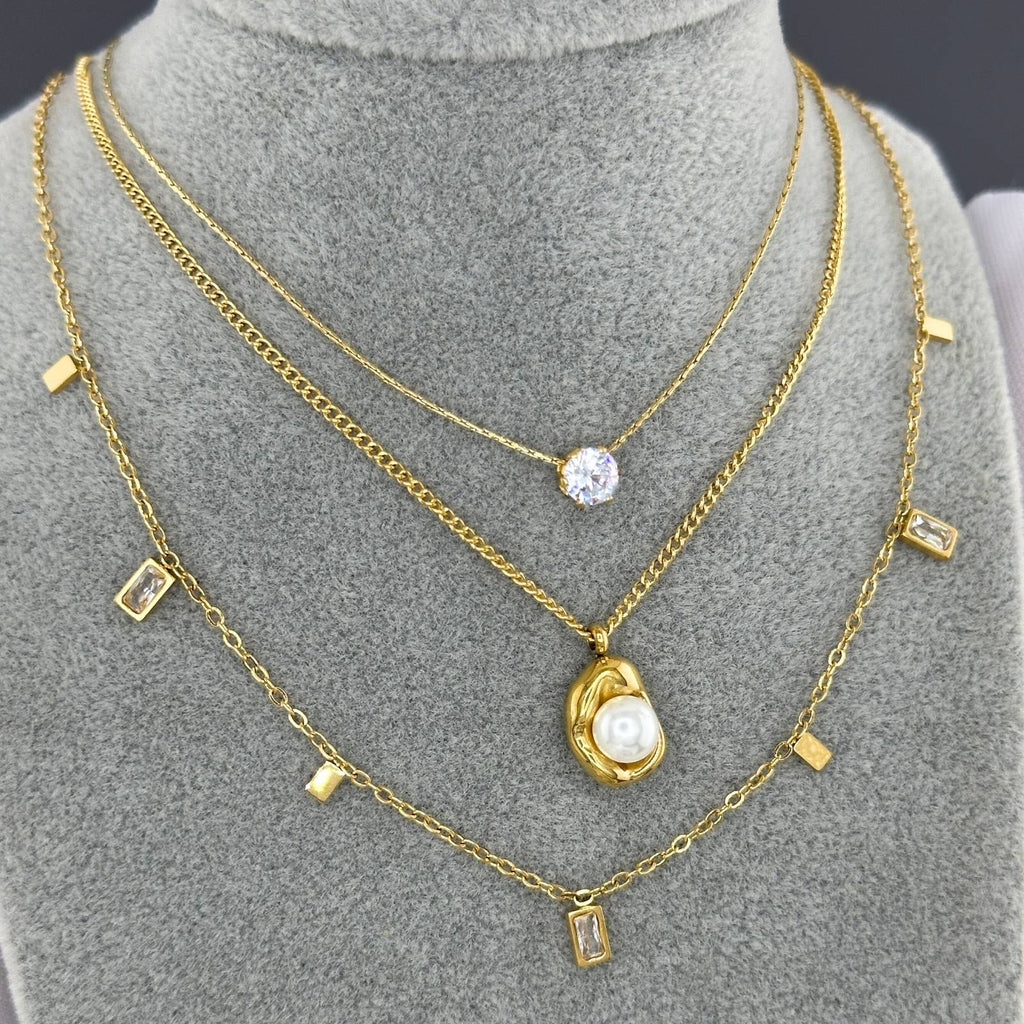 Waterproof Gold Plated Sculptural Pearl Pendant Necklace