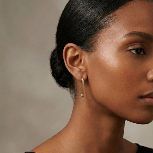 Waterproof Gold  plated Elongated Hoop Earrings