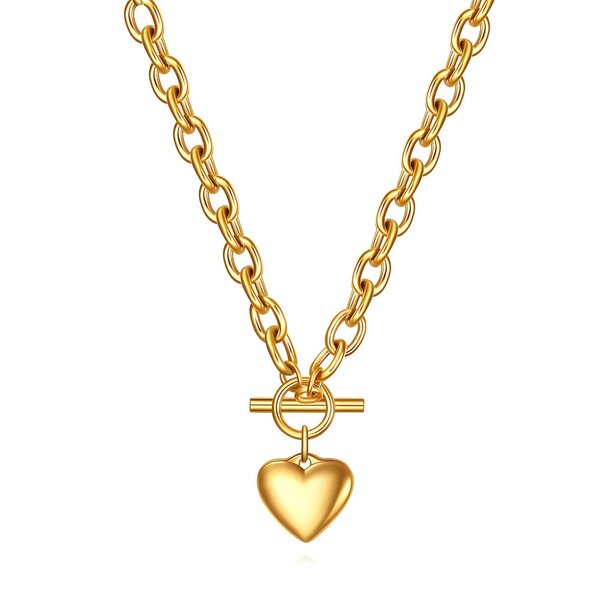 Waterproof Gold Chain Heart Toggle Necklace