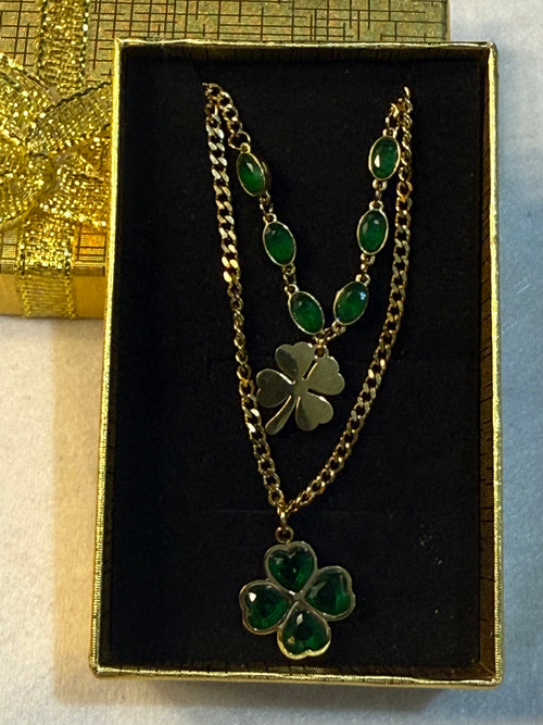 Double layered gold plated stainless steel clover necklace.