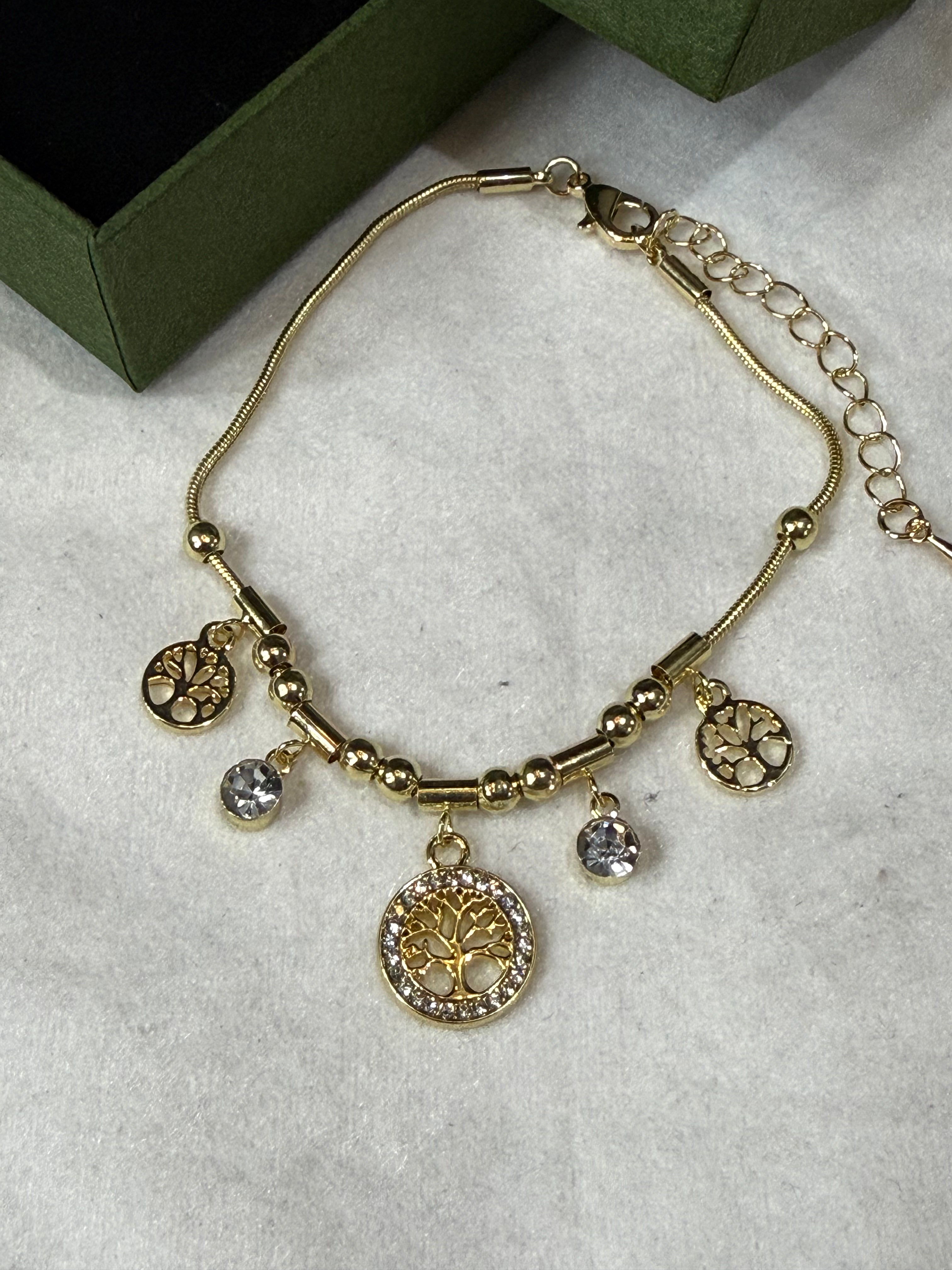 Elegant Gold Plated Tree of Life Charm Bracelet