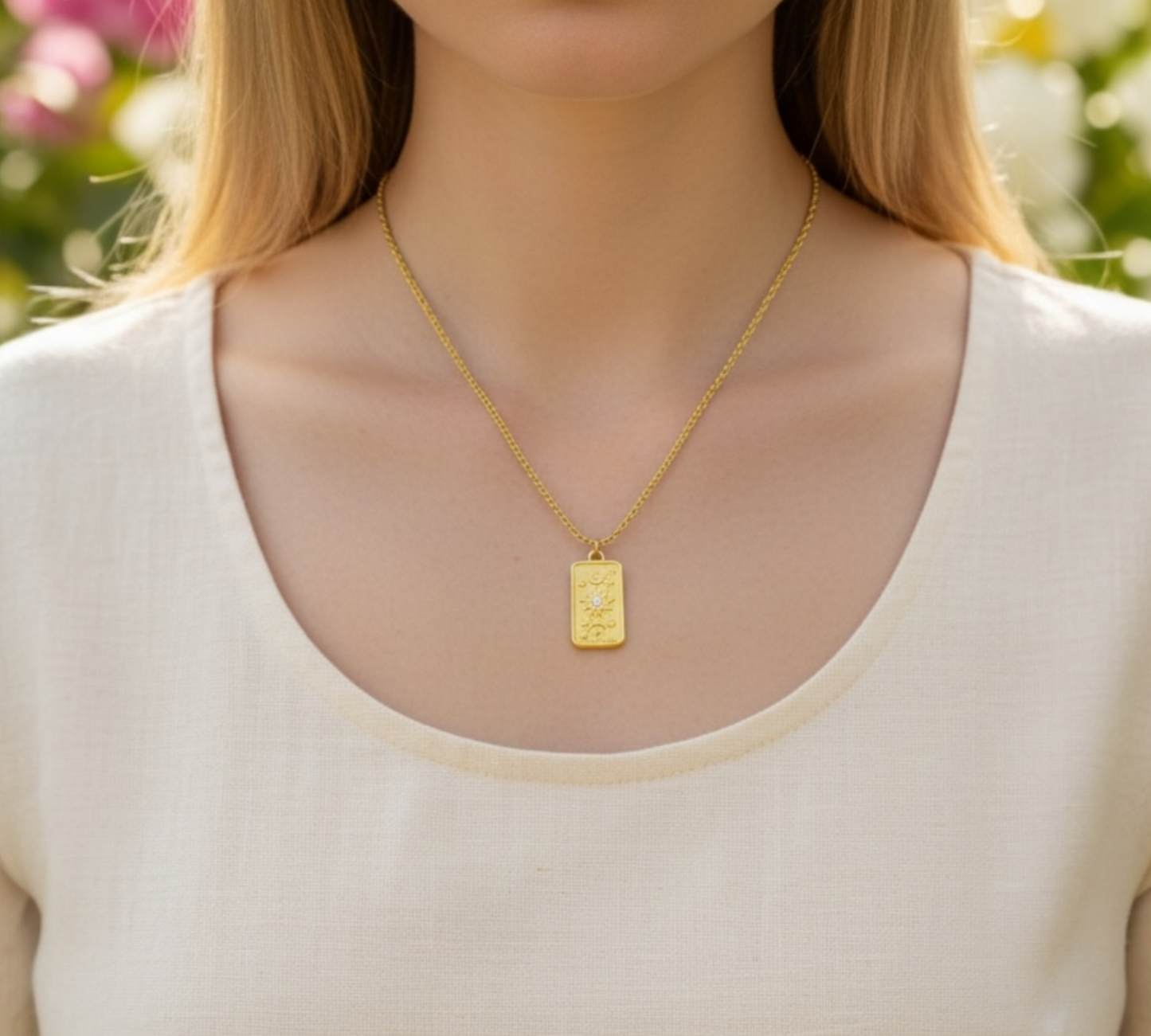 Celestial Sun Tag Necklace