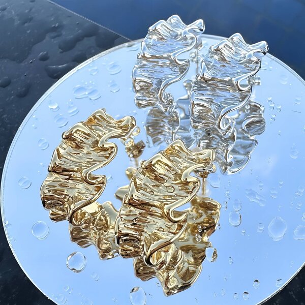 Waterproof Stainless Steel Sculptural Ruffled Hoop Earrings