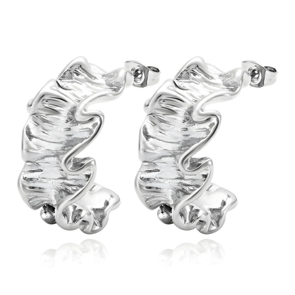 Waterproof Stainless Steel Sculptural Ruffled Hoop Earrings