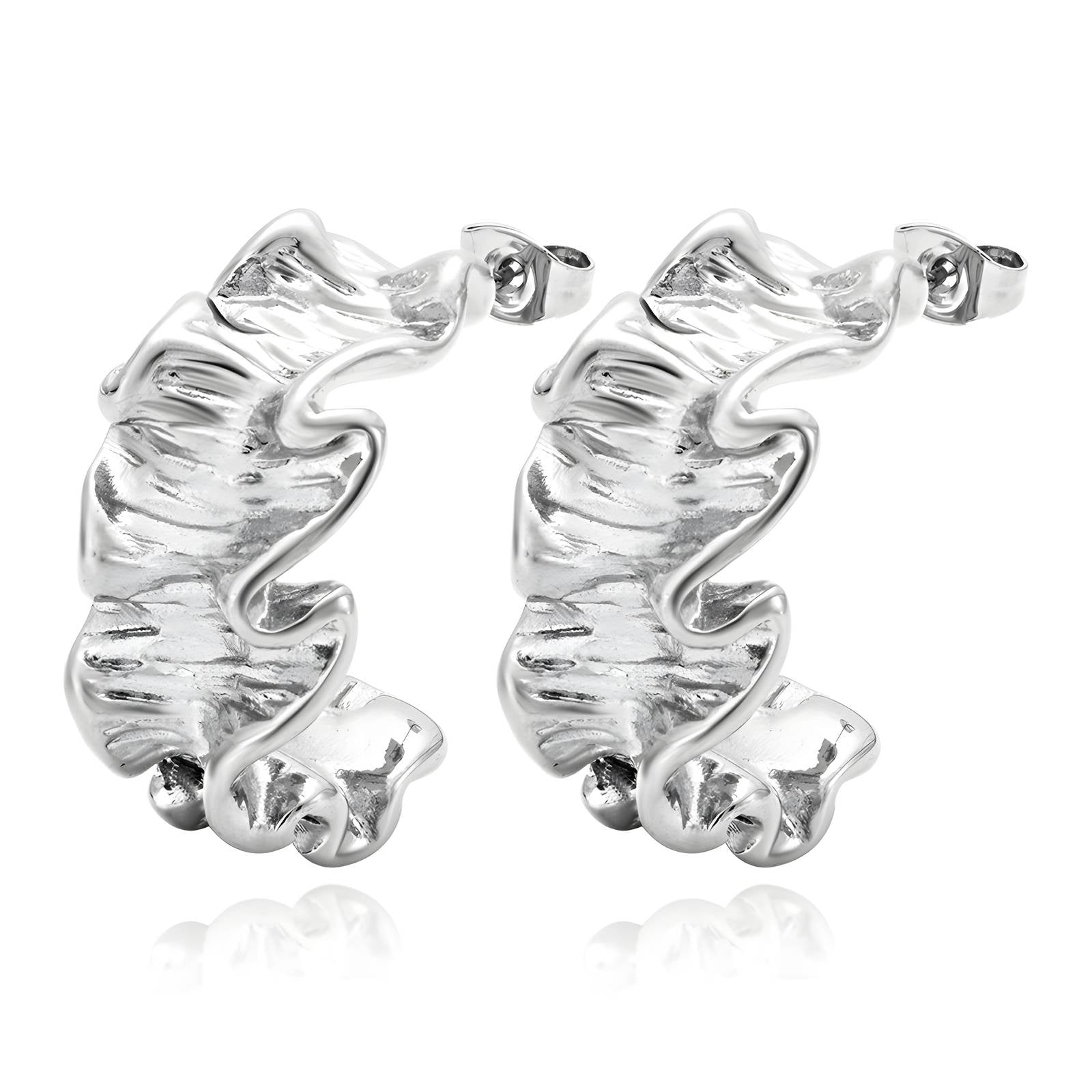 Waterproof Stainless Steel Sculptural Ruffled Hoop Earrings