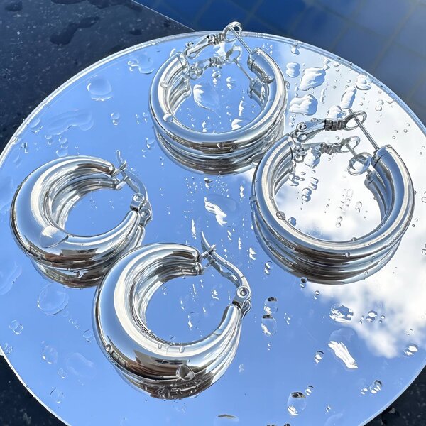 Waterproof Stainless Steel Chunky Hoop Earrings