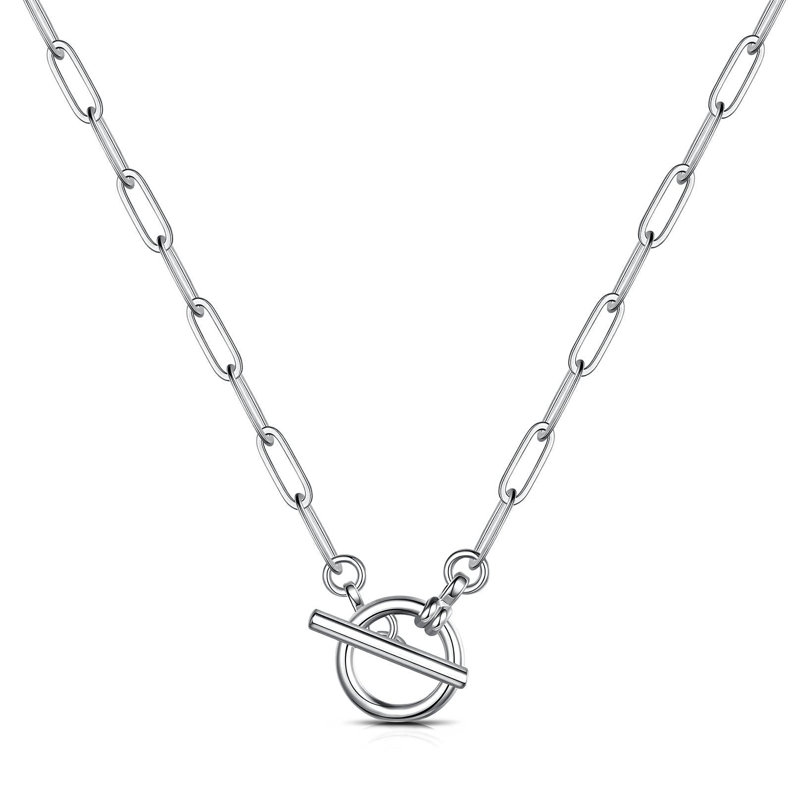 Waterproof Stainless Steel Paperclip Chain Necklace with Toggle Clasp