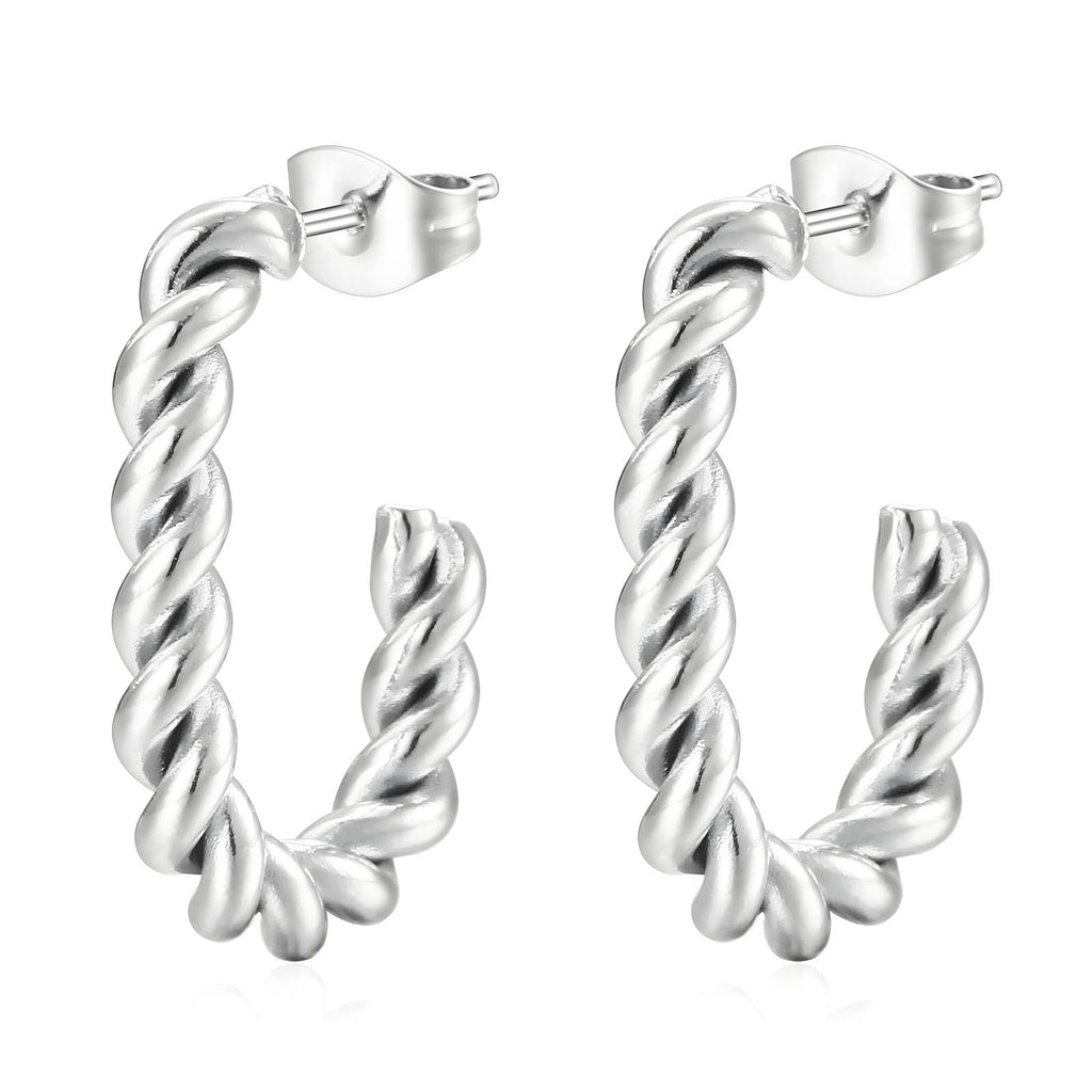 Silver Twisted Rope Hoop Earrings