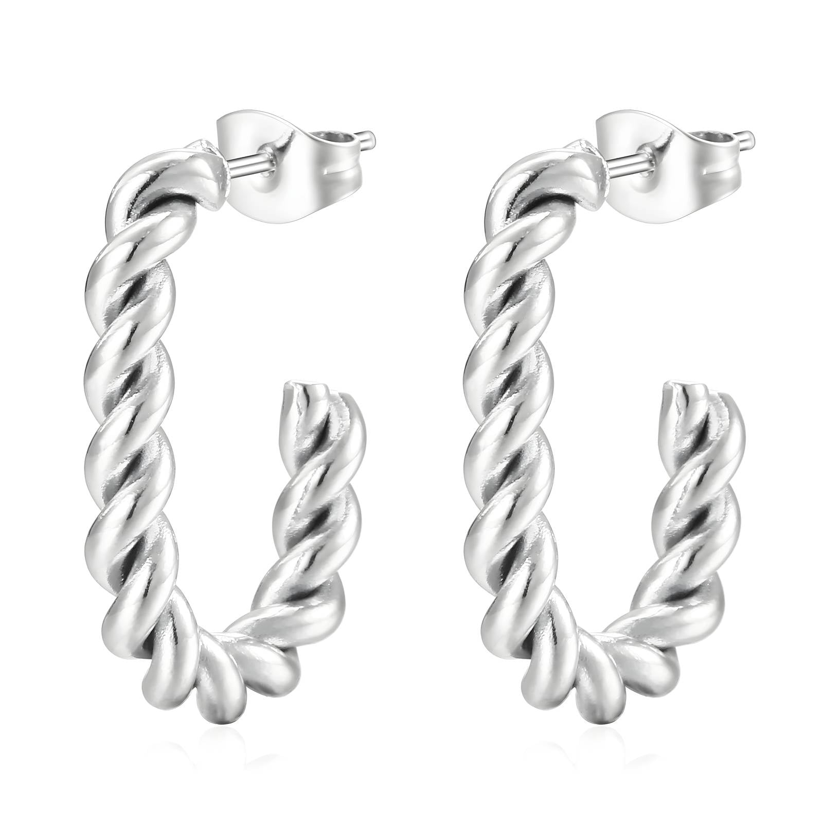 Silver Twisted Rope Hoop Earrings