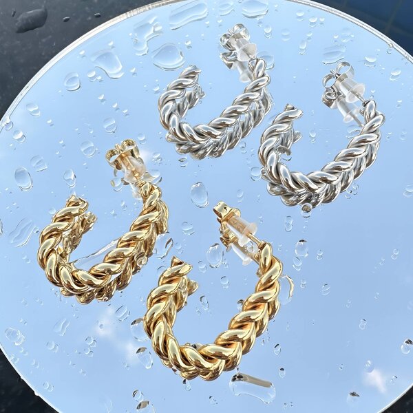 Silver Twisted Rope Hoop Earrings