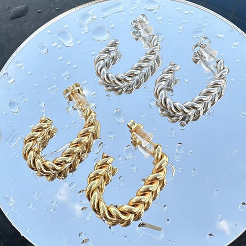 Silver Twisted Rope Hoop Earrings